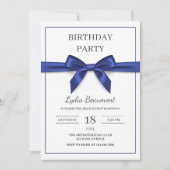 Elegant Navy Blue Bow Birthday Invitation 招待状 (正面)