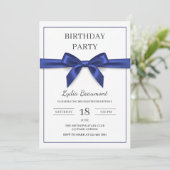 Elegant Navy Blue Bow Birthday Invitation 招待状 (スタンド正面)