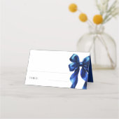 Elegant Navy Blue Bow Bridal Shower Table プレイスカード (正面)