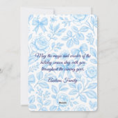 Elegant Navy Blue Bow & Fresh Greenery Photo シーズンカード (裏面)