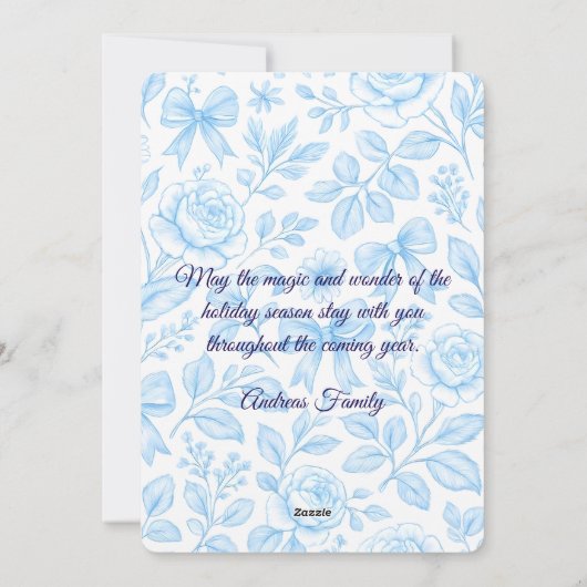  Elegant Navy Blue Bow & Fresh Greenery Photo  シーズンカード (裏面)