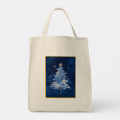 Elegant Navy Blue Christmas Tree Monogram トートバッグ (裏面)