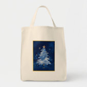 Elegant Navy Blue Christmas Tree Monogram トートバッグ (正面)