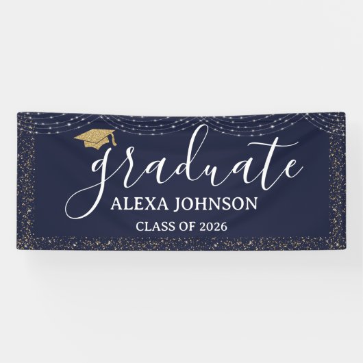 Elegant Navy Blue Class Of 2026 Graduate 横断幕 (横)