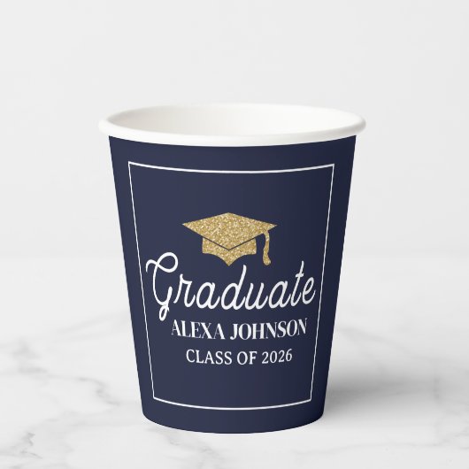 Elegant Navy Blue Class Of 2026 Graduation 紙コップ (正面)