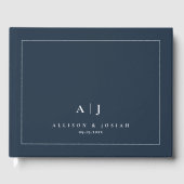 Elegant Navy Blue Couples Wedding Monogram ゲストブック (正面)