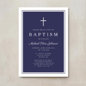 Elegant Navy Blue Cross Baby Boy Baptism 招待状