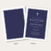 Elegant Navy Blue Cross Baby Boy Baptism 招待状