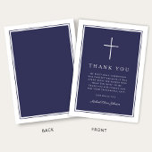 Elegant Navy Blue Cross Boy First Communion サンキューカード