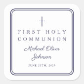 Elegant Navy Blue Cross Boy First Communion  スクエアシール (正面)