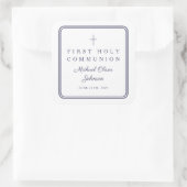 Elegant Navy Blue Cross Boy First Communion  スクエアシール (バッグ)