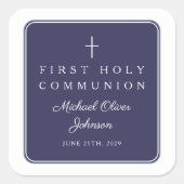Elegant Navy Blue Cross Boy First Communion  スクエアシール (正面)
