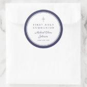 Elegant Navy Blue Cross Boy First Communion  ラウンドシール (バッグ)