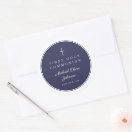 Elegant Navy Blue Cross Boy First Communion  ラウンドシール