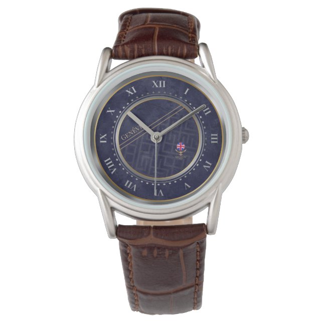Elegant Navy Blue Dial Roman Numerals Custom Watch 腕時計 (正面)
