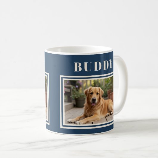 Elegant Navy Blue Dog Pet Photo  コーヒーマグカップ (正面右)