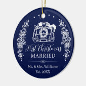 Elegant Navy Blue First Christmas Married Car セラミックオーナメント (左)