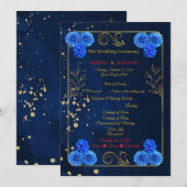 Elegant Navy Blue Floral Ceremony Program Template プログラム (正面/裏面)