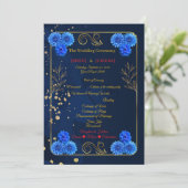 Elegant Navy Blue Floral Ceremony Program Template プログラム (スタンド正面)