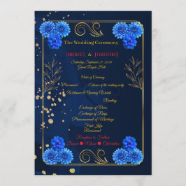 Elegant Navy Blue Floral Ceremony Program Template プログラム