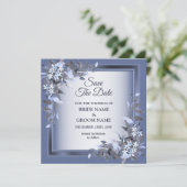 Elegant Navy Blue Floral Framed Silver Wedding セーブザデート (スタンド正面)