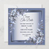 Elegant Navy Blue Floral Framed Silver Wedding セーブザデート (正面)