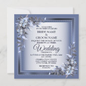 Elegant Navy Blue Floral Framed Silver Wedding 招待状 (正面)