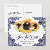 Elegant Navy Blue Floral Lace Sunflower 案内ポストカード (正面/裏面)