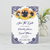 Elegant Navy Blue Floral Lace Sunflower Wedding セーブザデート (スタンド正面)