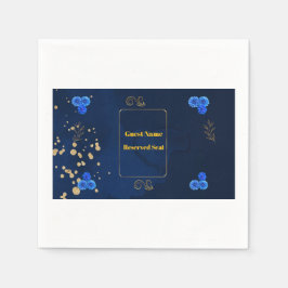 Elegant Navy Blue Floral Name Card Template スタンダードカクテルナプキン