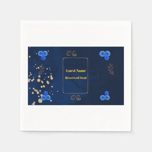 Elegant Navy Blue Floral Name Card Template スタンダードカクテルナプキン (正面)