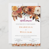 Elegant  Navy Blue Floral Wedding 招待状 (正面)