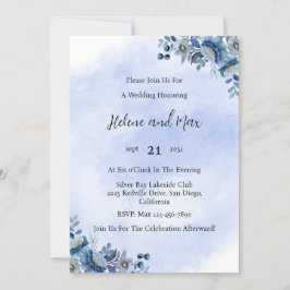Elegant Navy Blue Floral Wedding Invitation 招待状