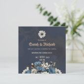 Elegant Navy Blue Floral Wedding Invite 招待状 (スタンド正面)