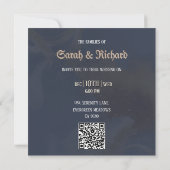 Elegant Navy Blue Floral Wedding Invite 招待状 (裏面)