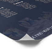 Elegant Navy Blue Floral Wedding Seating Chart ポスター (角)