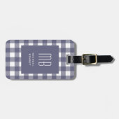 Elegant Navy Blue Gingham Monogram ラゲッジタグ (正面横)