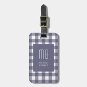 Elegant Navy Blue Gingham Monogram ラゲッジタグ (正面縦)