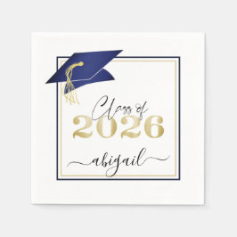 Elegant Navy Blue Gold 2023 Graduation Cap Script スタンダードカクテルナプキン