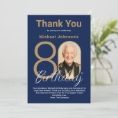 Elegant Navy Blue Gold 80th Birthday  サンキューカード (スタンド正面)