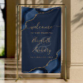 Elegant Navy Blue Gold Agate Wedding Welcome 横断幕