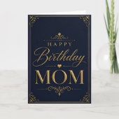 Elegant Navy Blue & Gold Birthday Card for Mom カード (正面)