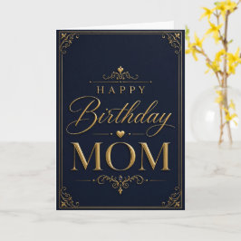 Elegant Navy Blue & Gold Birthday Card for Mom カード