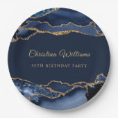 Elegant Navy Blue & Gold Birthday Party Decoration ペーパープレート (正面)