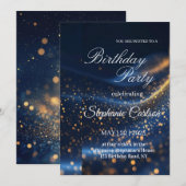 Elegant Navy Blue & Gold Birthday Party Invitation 招待状 (正面/裏面)