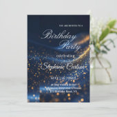 Elegant Navy Blue & Gold Birthday Party Invitation 招待状 (スタンド正面)