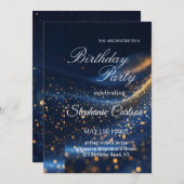 Elegant Navy Blue & Gold Birthday Party Invitation 招待状 (正面/裏面)