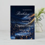 Elegant Navy Blue & Gold Birthday Party Invitation 箔招待状 (立ち正面)
