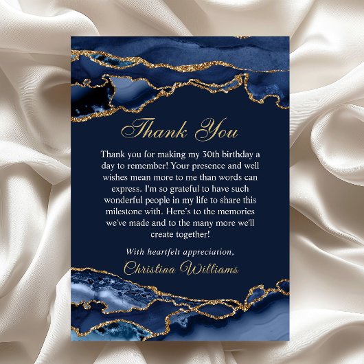 Elegant Navy Blue & Gold Birthday Party Thank you サンキューカード