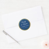 Elegant Navy Blue Gold Border Wedding ラウンドシール (封筒)